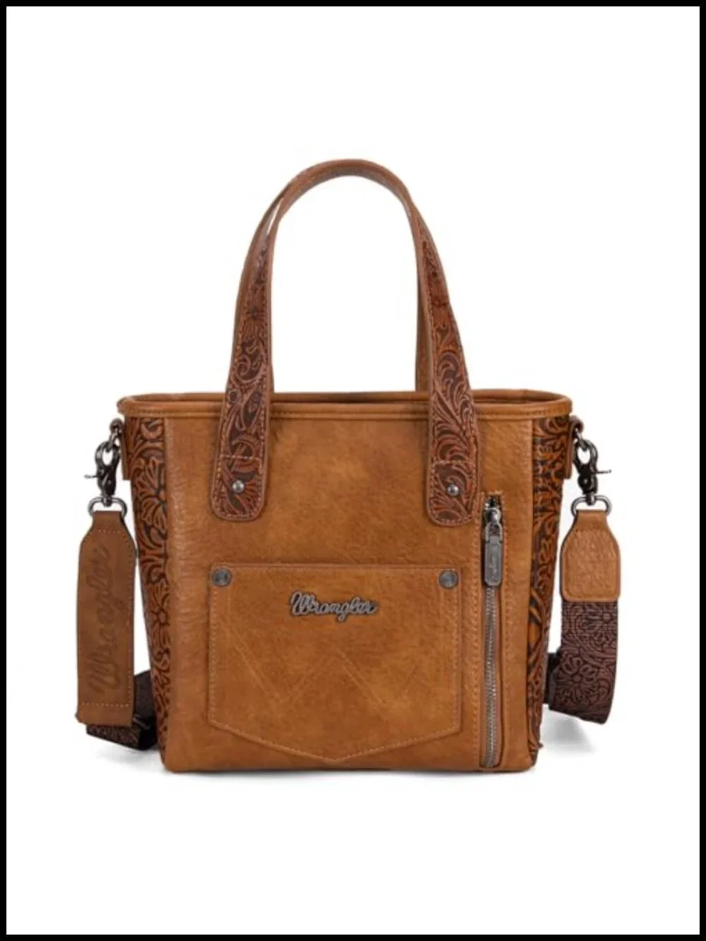 Western Hair-on Cowhide Tote Bag with Turquoise Stone Concho Fringing Tooling